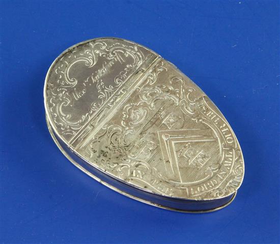 A late 18th century silver masonic related snuff box, 60 grams.